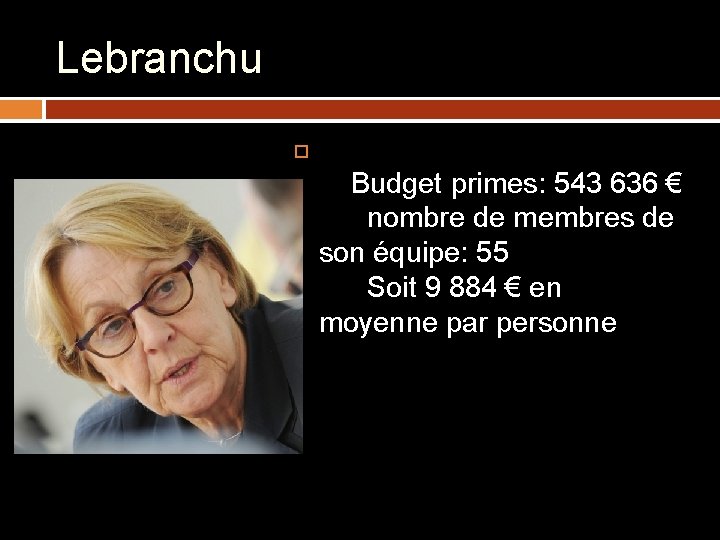 Lebranchu Budget primes: 543 636 € nombre de membres de son équipe: 55 Soit