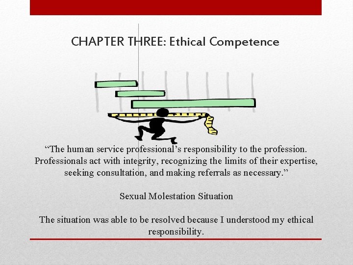 CHAPTER THREE: Ethical Competence “The human service professional’s responsibility to the profession. Professionals act