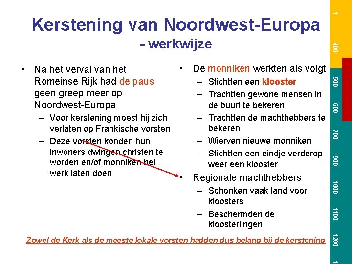 1 Kerstening van Noordwest-Europa 1100 1200 Zowel de Kerk als de meeste lokale vorsten