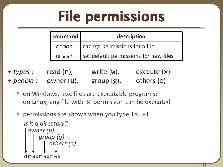 File permissions command • types : • people : description chmod change permissions for File permissions command • types : • people : description chmod change permissions for