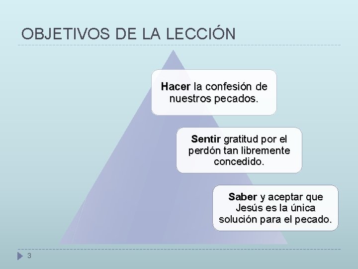 OBJETIVOS DE LA LECCIÓN Hacer la confesión de nuestros pecados. Sentir gratitud por el OBJETIVOS DE LA LECCIÓN Hacer la confesión de nuestros pecados. Sentir gratitud por el