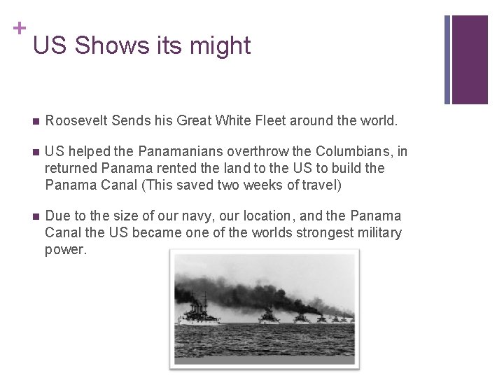 + US Shows its might n Roosevelt Sends his Great White Fleet around the