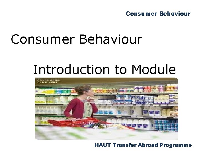 Consumer Behaviour Introduction to Module HAUT Transfer Abroad Programme 