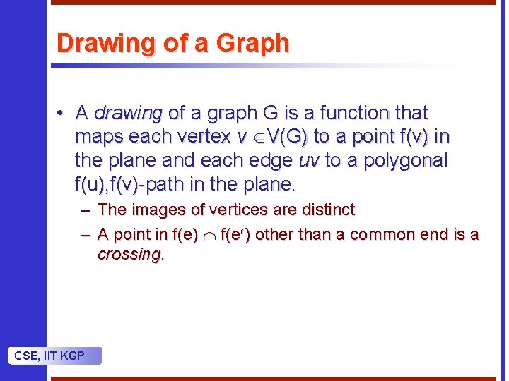 Drawing of a Graph • A drawing of a graph G is a function