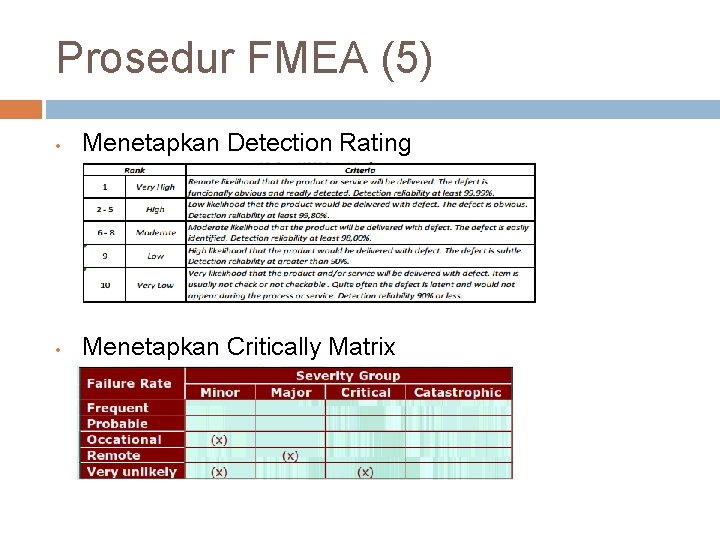 Prosedur FMEA (5) • Menetapkan Detection Rating • Menetapkan Critically Matrix 