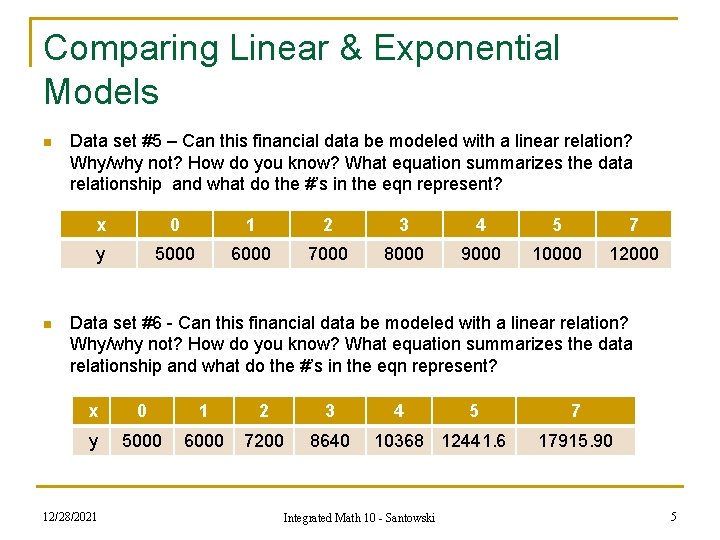 Comparing Linear & Exponential Models n n Data set #5 – Can this financial Comparing Linear & Exponential Models n n Data set #5 – Can this financial
