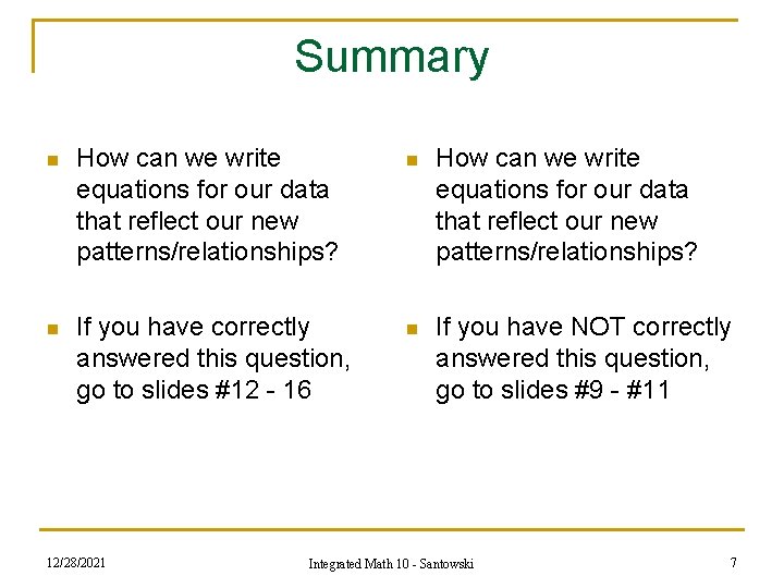 Summary n How can we write equations for our data that reflect our new Summary n How can we write equations for our data that reflect our new