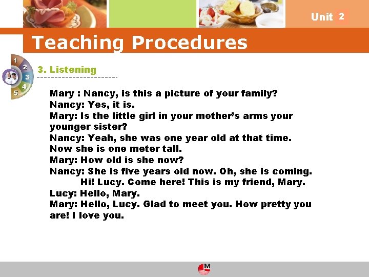 2 Unit 4 Teaching Procedures 3. Listening Mary : Nancy, is this a picture