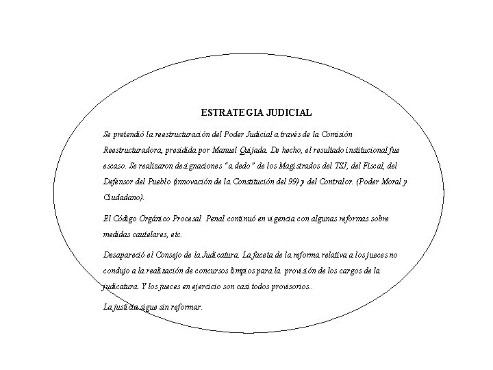 ESTRATEGIA JUDICIAL Se pretendió la reestructuración del Poder Judicial a través de la Comisión