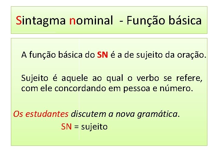 Sintagma nominal - Função básica A função básica do SN é a de sujeito