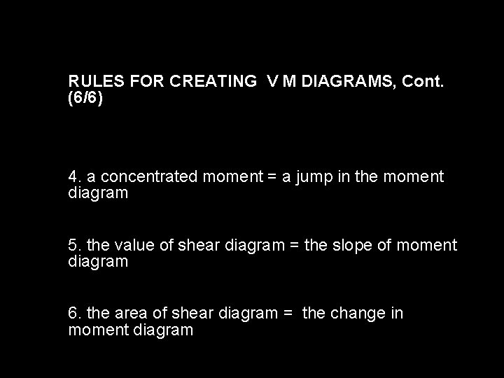 RULES FOR CREATING V M DIAGRAMS, Cont. (6/6) 4. a concentrated moment = a