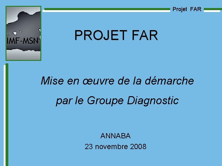 Projet FAR IMF-MSN PROJET FAR Mise en œuvre de la démarche par le Groupe