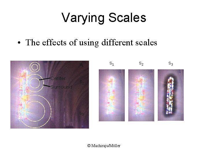 Varying Scales • The effects of using different scales s 1 Center Surround s