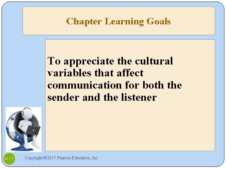 Chapter Learning Goals To appreciate the cultural variables that affect communication for both the