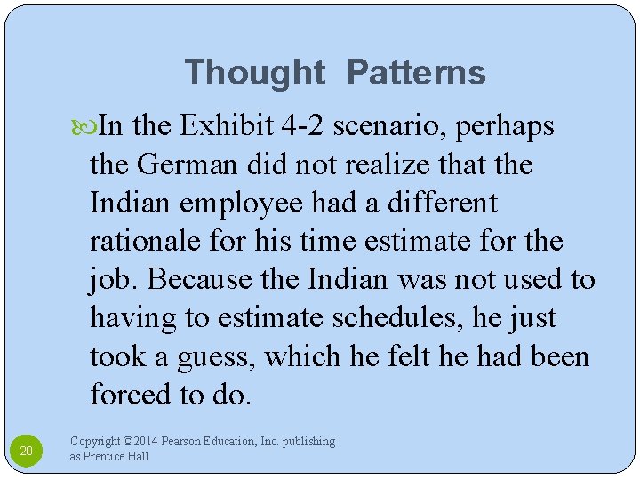 Thought Patterns In the Exhibit 4 -2 scenario, perhaps the German did not realize