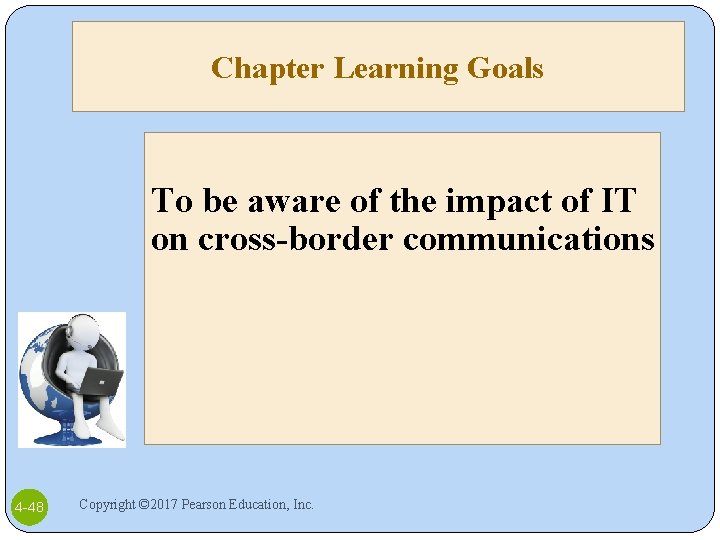 Chapter Learning Goals To be aware of the impact of IT on cross-border communications