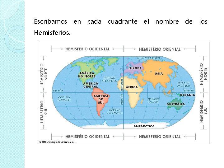 Escribamos Hemisferios. en cada cuadrante el nombre de los Escribamos Hemisferios. en cada cuadrante el nombre de los