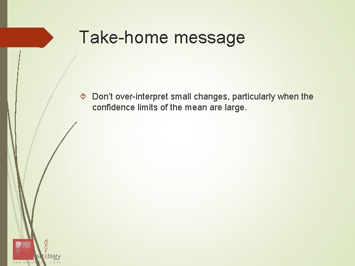 Take-home message Don’t over-interpret small changes, particularly when the confidence limits of the mean