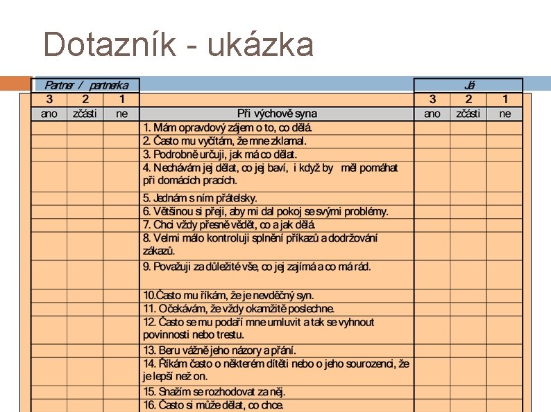 Dotazník - ukázka 