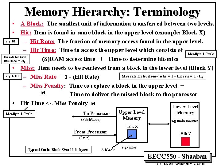 Memory Hierarchy: Terminology • A Block: The smallest unit of information transferred between two Memory Hierarchy: Terminology • A Block: The smallest unit of information transferred between two