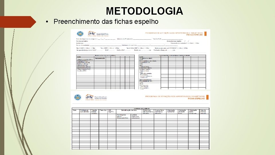METODOLOGIA • Preenchimento das fichas espelho 