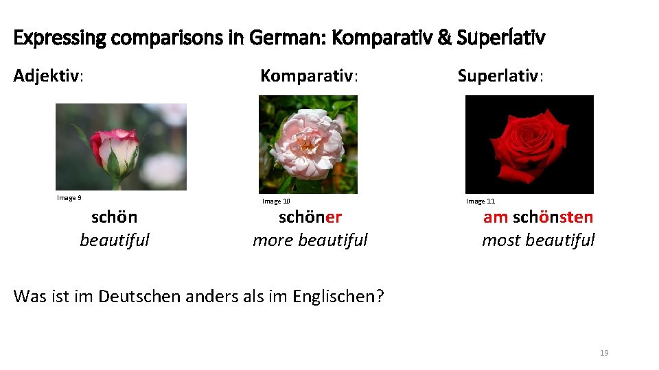 Expressing comparisons in German: Komparativ & Superlativ Adjektiv: Image 9 schön beautiful Komparativ: Image