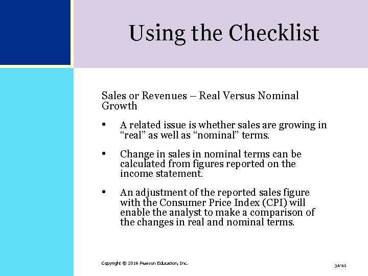 Using the Checklist Sales or Revenues – Real Versus Nominal Growth • A related Using the Checklist Sales or Revenues – Real Versus Nominal Growth • A related