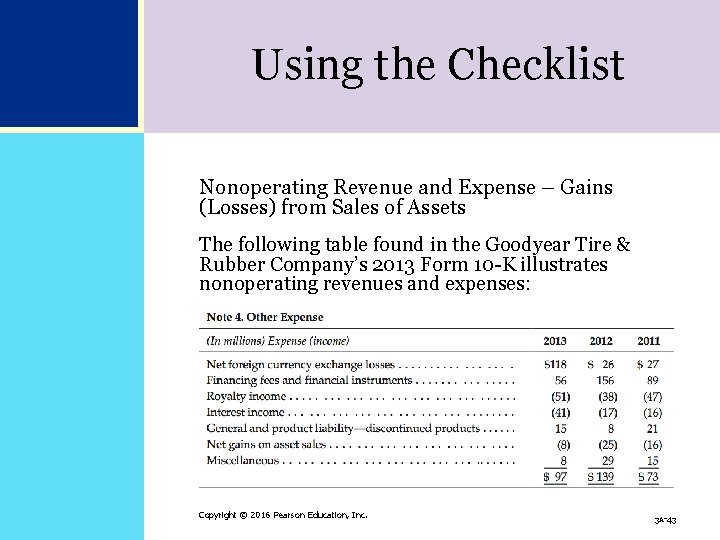 Using the Checklist Nonoperating Revenue and Expense – Gains (Losses) from Sales of Assets Using the Checklist Nonoperating Revenue and Expense – Gains (Losses) from Sales of Assets