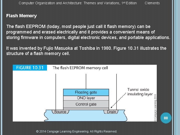 Computer Organization and Architecture: Themes and Variations, 1 st Edition Clements Flash Memory The
