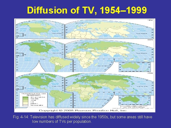 Diffusion of TV, 1954– 1999 Fig. 4 -14: Television has diffused widely since the