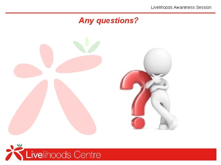 Livelihoods Awareness Session Any questions? 