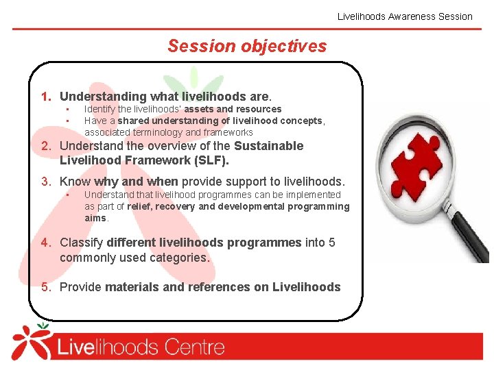 Livelihoods Awareness Session objectives 1. Understanding what livelihoods are. • • Identify the livelihoods’