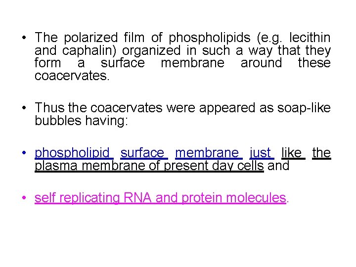  • The polarized film of phospholipids (e. g. lecithin and caphalin) organized in
