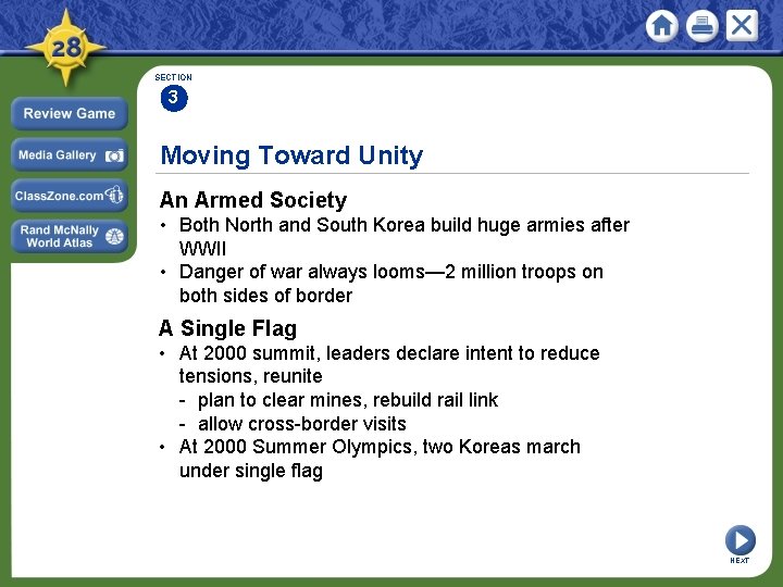 SECTION 3 Moving Toward Unity An Armed Society • Both North and South Korea
