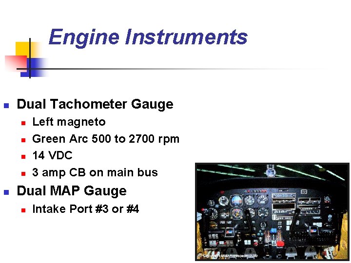 Engine Instruments n Dual Tachometer Gauge n n n Left magneto Green Arc 500