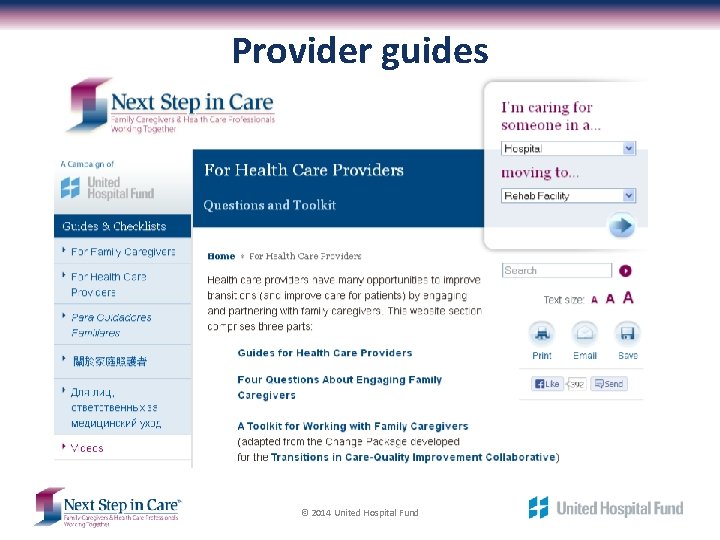 Provider guides © 2014 United Hospital Fund 