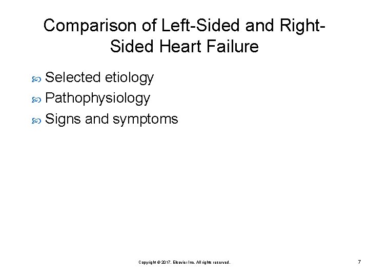 Comparison of Left-Sided and Right. Sided Heart Failure Selected etiology Pathophysiology Signs and symptoms