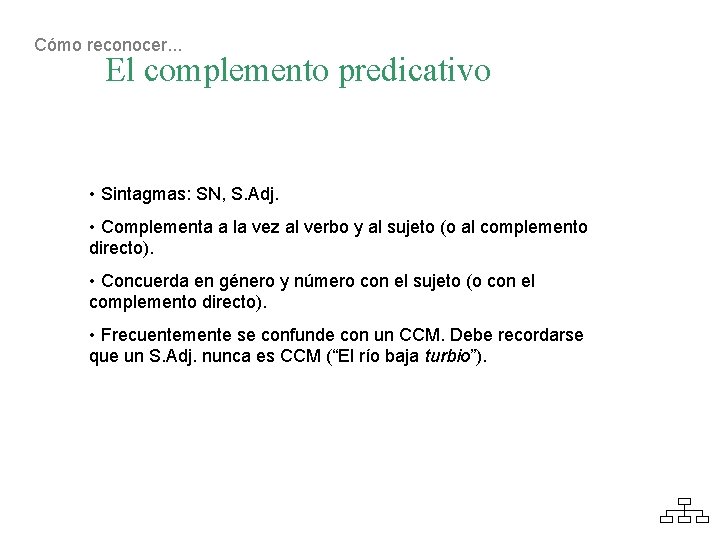 Cómo reconocer. . . El complemento predicativo • Sintagmas: SN, S. Adj. • Complementa