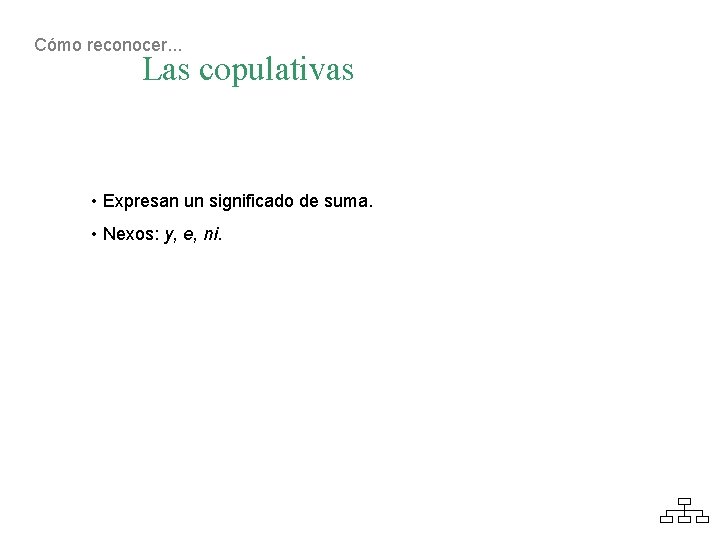 Cómo reconocer. . . Las copulativas • Expresan un significado de suma. • Nexos: