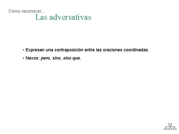 Cómo reconocer. . . Las adversativas • Expresan una contraposición entre las oraciones coordinadas.