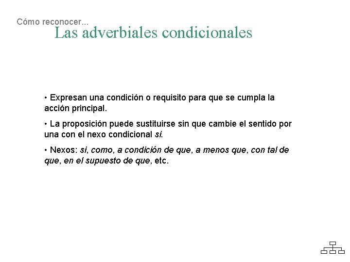 Cómo reconocer. . . Las adverbiales condicionales • Expresan una condición o requisito para