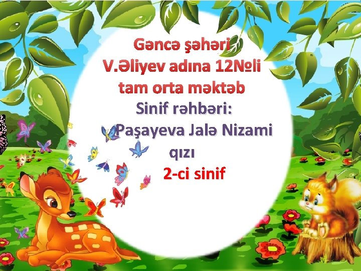 Gəncə şəhəri V. Əliyev adına 12№li tam orta məktəb Sinif rəhbəri: Paşayeva Jalə Nizami