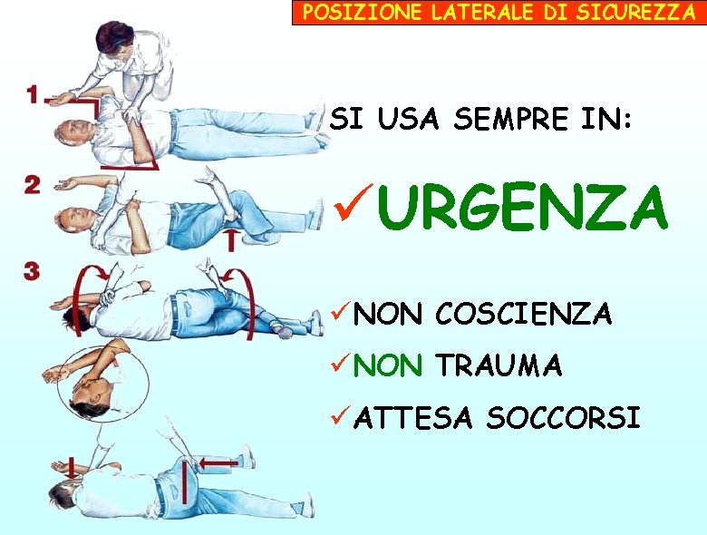 POSIZIONE LATERALE DI SICUREZZA SI USA SEMPRE IN: üURGENZA üNON COSCIENZA üNON TRAUMA üATTESA