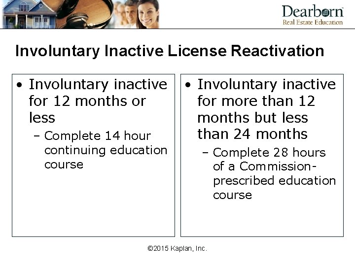 Involuntary Inactive License Reactivation • Involuntary inactive for 12 months or less – Complete