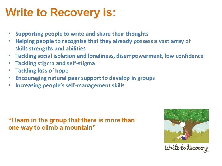 Write to Recovery is: • Supporting people to write and share their thoughts •