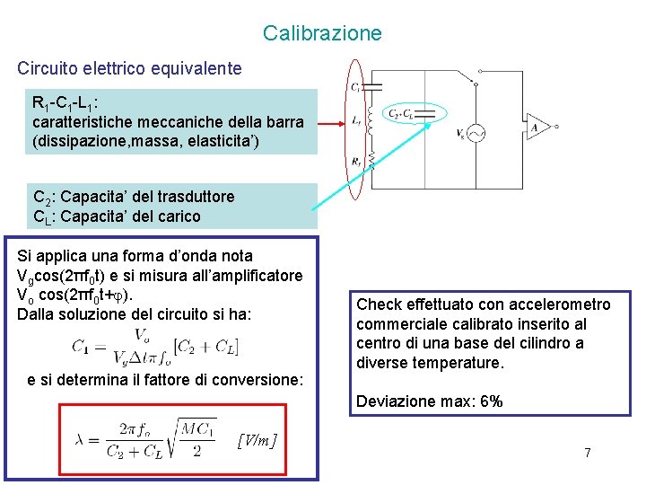 Calibrazione Circuito elettrico equivalente R 1 -C 1 -L 1: caratteristiche meccaniche della barra