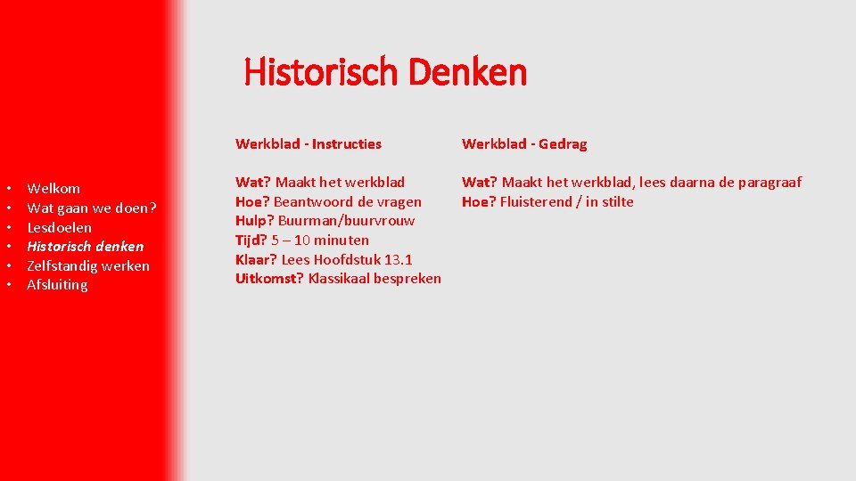 Historisch Denken • • • Welkom Wat gaan we doen? Lesdoelen Historisch denken Zelfstandig