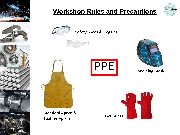 Workshop Rules and Precautions Safety Specs & Goggles PPE Standard Apron & Leather Apron