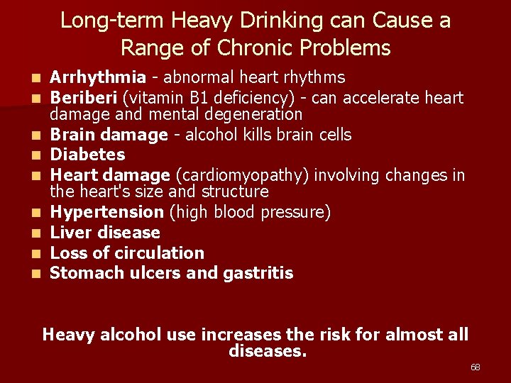 Long-term Heavy Drinking can Cause a Range of Chronic Problems n n n n