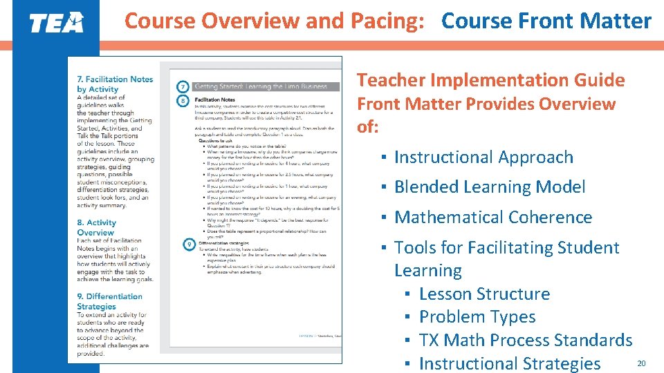 Course Overview and Pacing: Course Front Matter Teacher Implementation Guide Front Matter Provides Overview